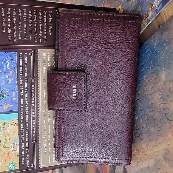 Fossil Bags Fossil Burgundy Leather Logan Rfid Tab Clutch Wallet